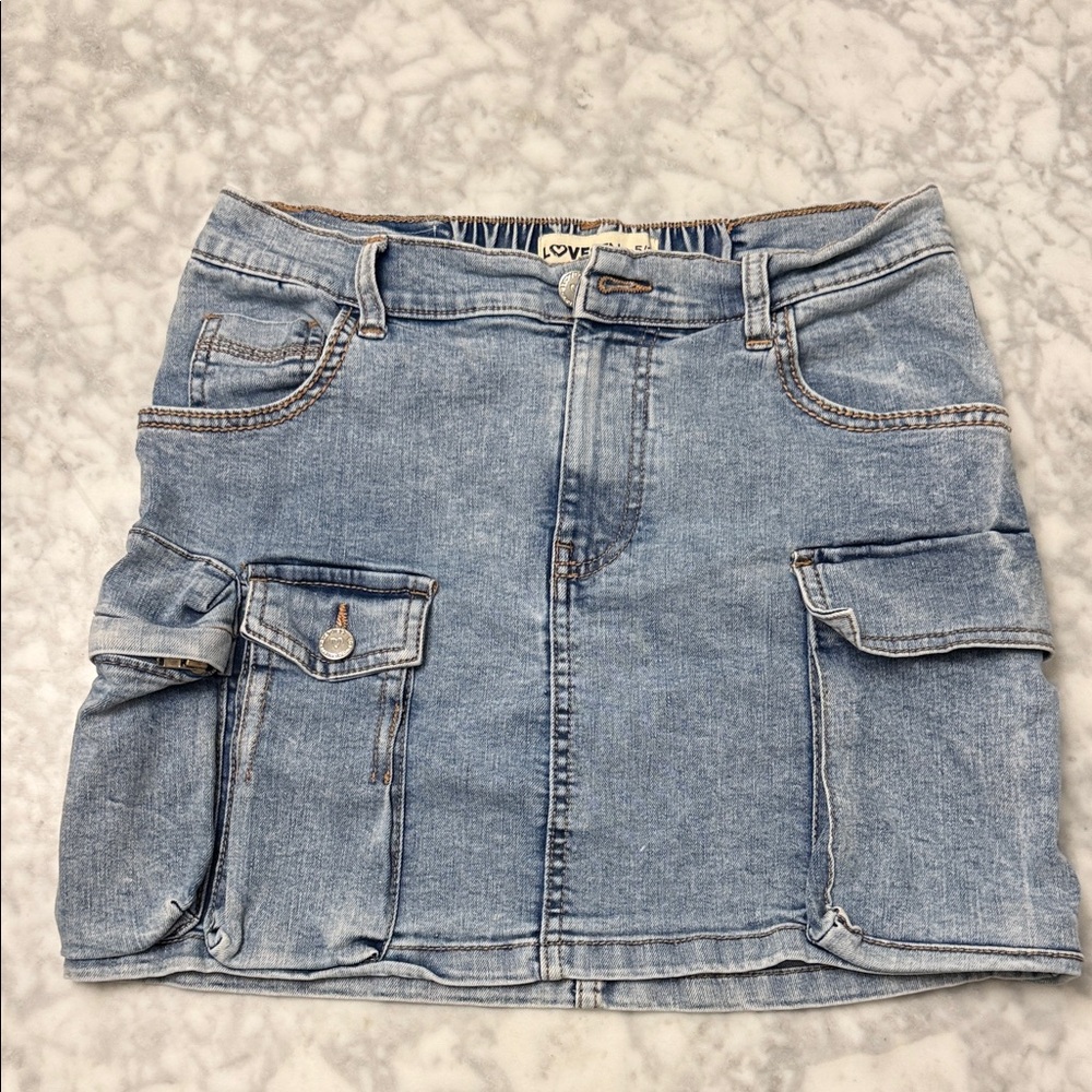 Love Denim Cargo Mini Skirt